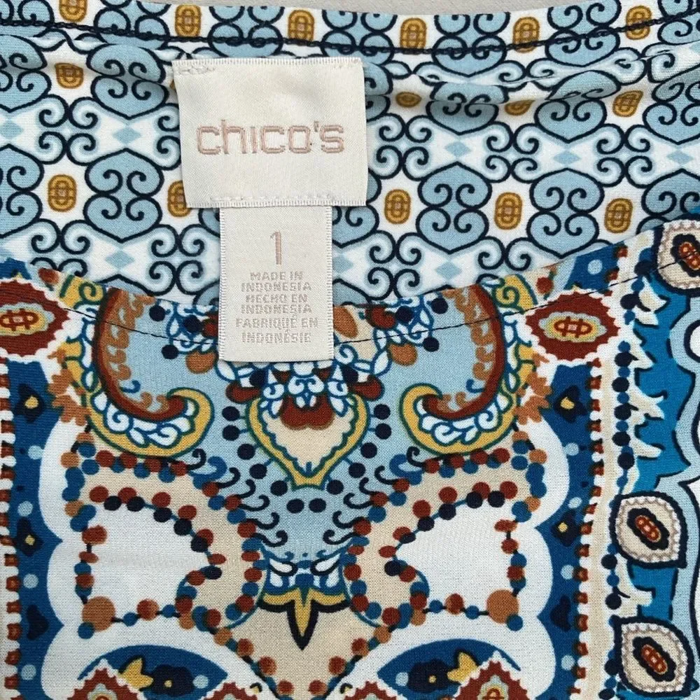 Chico's Powder Blue Paisley-Print Midi Shift Dress